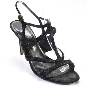 Sergio Rossi Satin Crystal Strappy High Heels Sandals Black 38 8 Great condition